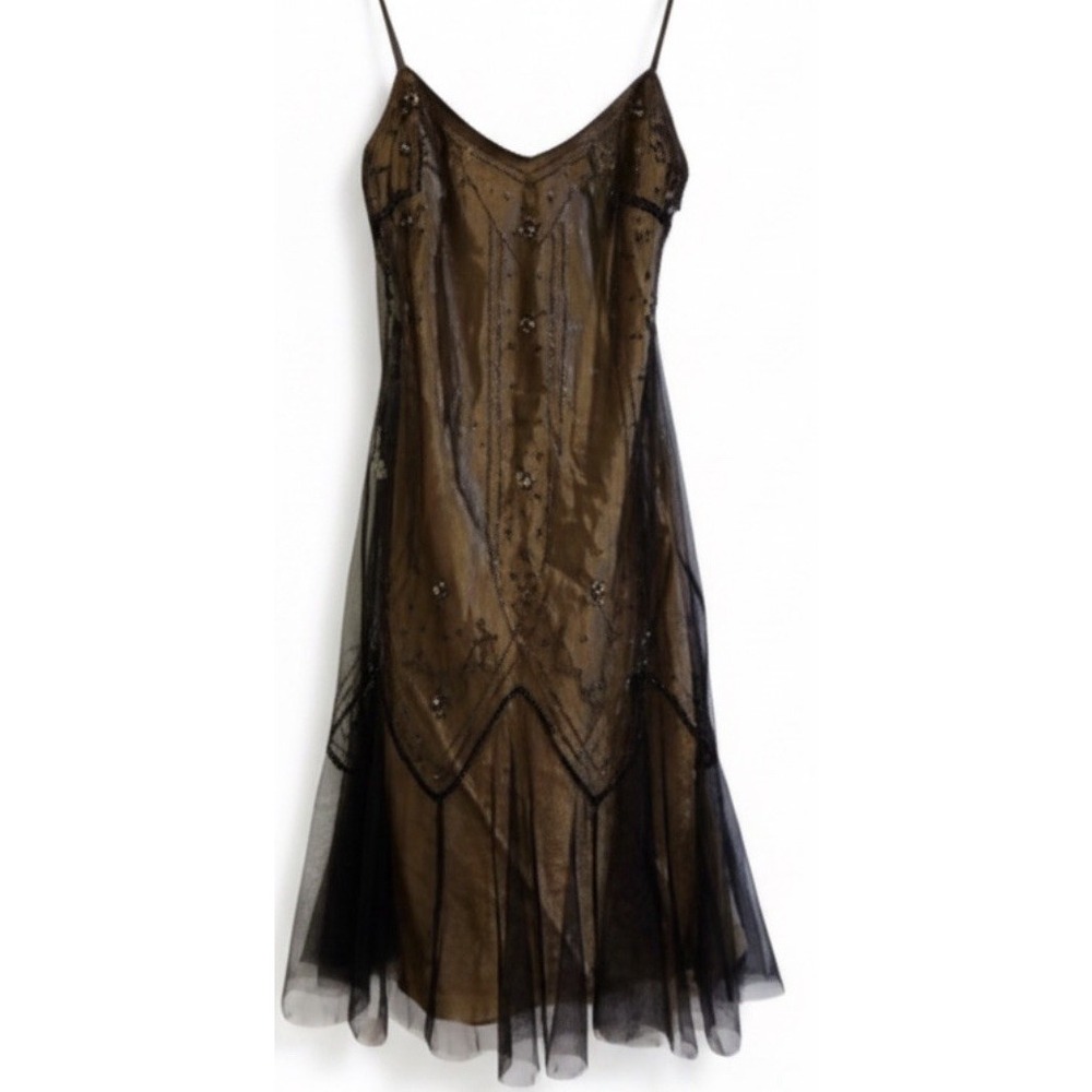 Vintage Y2K Dave & Johnny Beaded Sequin Mesh Fairy Formal Slip Dress 11/12 Tulle